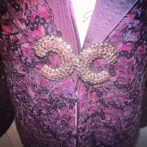 Lillie Rubin 12, sequin lace overlay quilted satin lapel/cuff jewel blazer.USA - Picture 7 of 12
